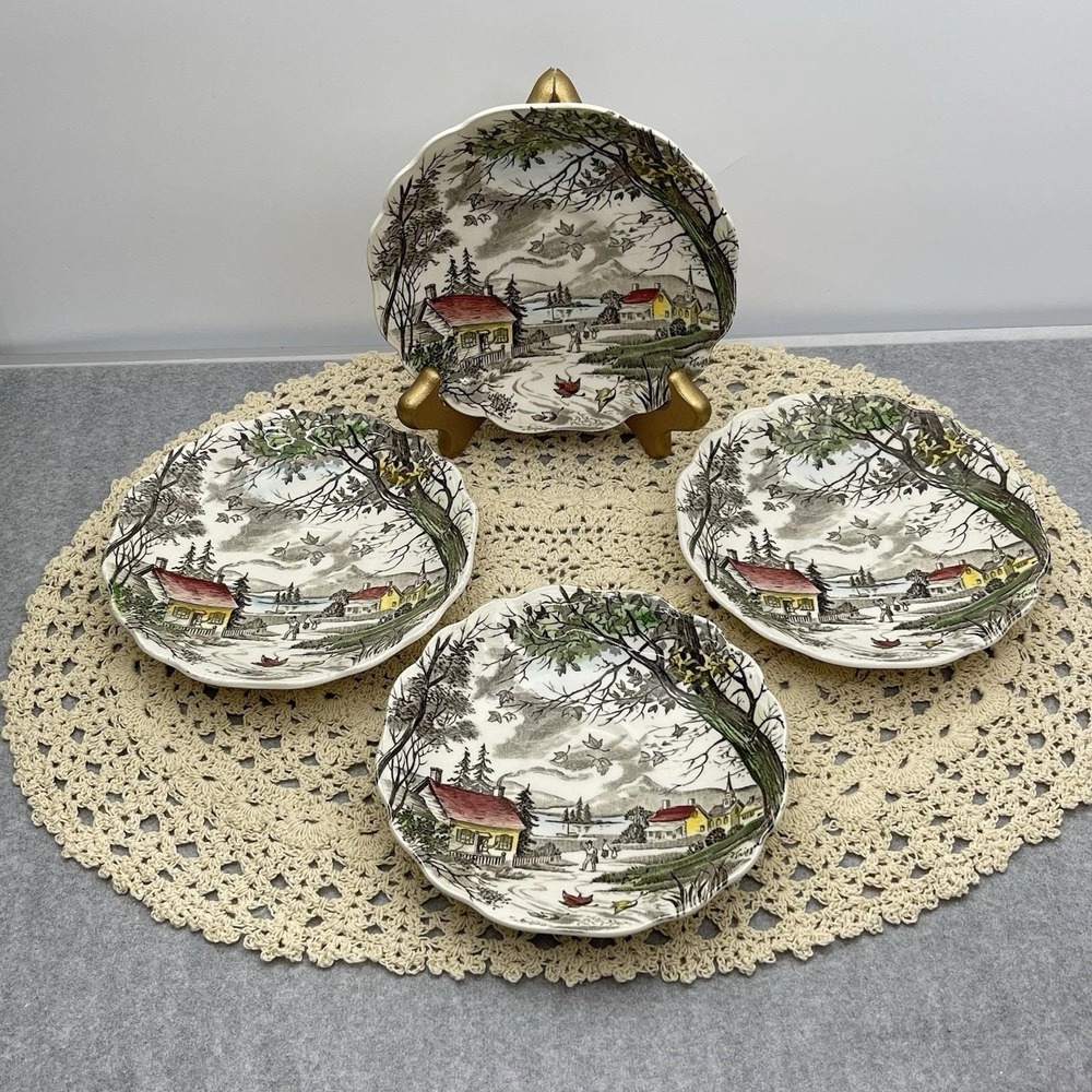 Vintage 1955 J &G Meakin Saucer Plates 5.5" Hand Painted Ironstone Set 4 England
